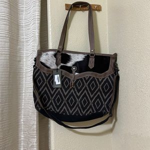 NWT Myra Large Tote with Leather Haircalf and Canvas